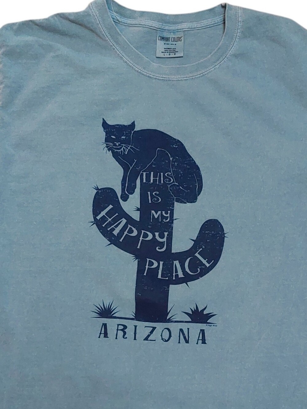 Arizona Bobcat Cactus TShirt Men's Size L Blue Saguaro Comfort Colors Wildcat